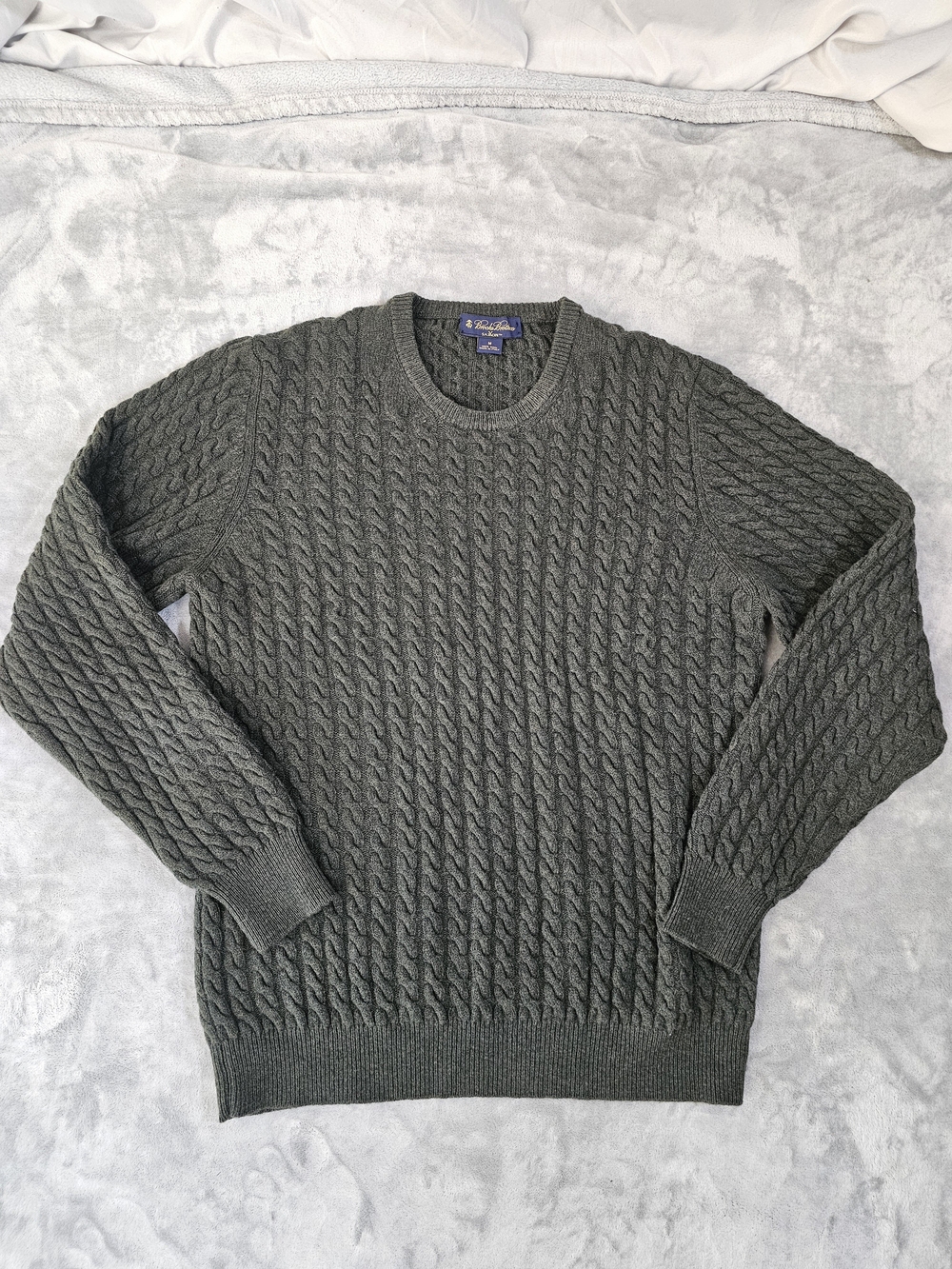 Brooks Brothers Saxxon Wool Cable Knit Crewneck Sweater‎ Mens M Green Italy